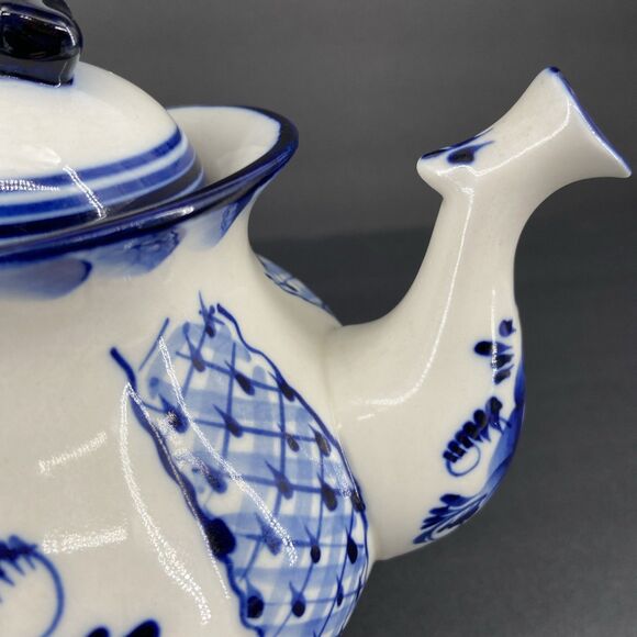 Gzhel Rhapsody Porcelain Teapot Blue and White Tea Pot Fine China Pot 34 oz